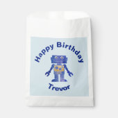 Fun Happy Birthday Blue en Gold Robot met naam Bedankzakje (Voorkant)