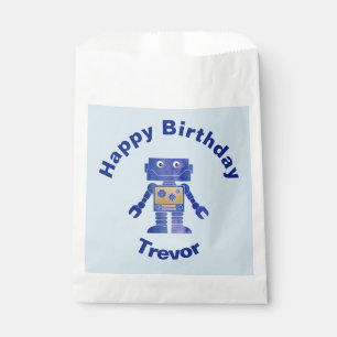 Fun Happy Birthday Blue en Gold Robot met naam Bedankzakje
