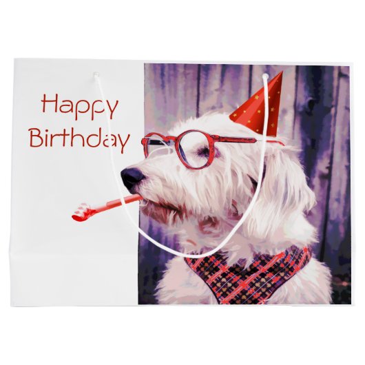 Fun Happy Birthday Cute Dog-viering Groot Cadeauzakje (Achterkant)