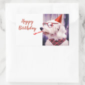 Fun Happy Birthday Cute Dog-viering Rechthoekige Sticker (Tas)