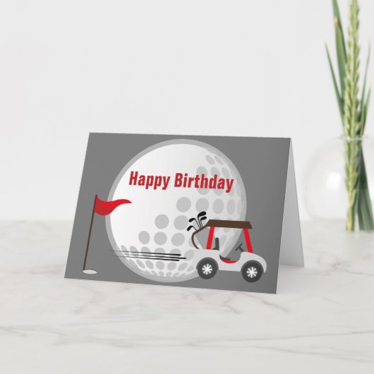 Fun Happy Birthday Golfer Golf Ball, Cart & Quote Kaart (Voorkant)