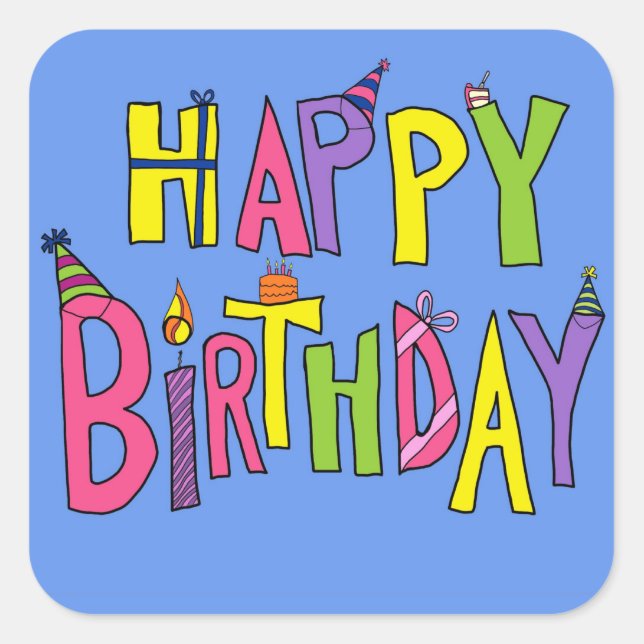 Fun Happy Birthday-illustratie Vierkante Sticker (Voorkant)