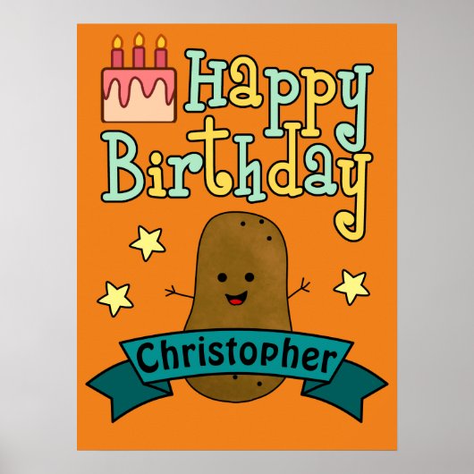 Fun Happy Birthday Potato - Gepersonaliseerd Poste Poster (Voorkant)