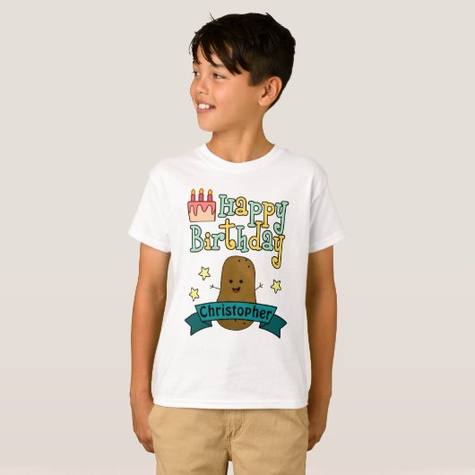 Fun Happy Birthday Potato - Gepersonaliseerd T-shirt (Voorkant volledig)