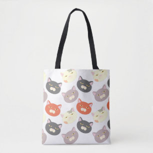 Fun Happy Cute Cat Head Cartoon Fun Pattern Tote Bag
