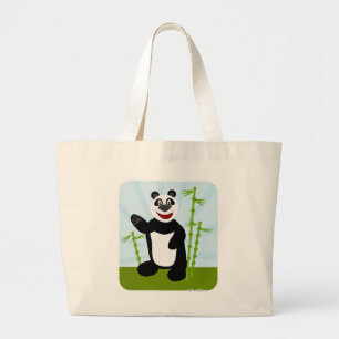 Fun Happy Cute Panda Beer Cartoon Art Grote Tote Bag