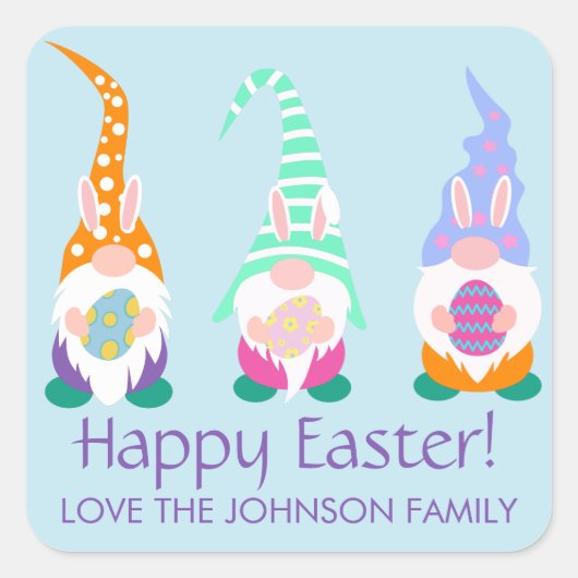 Fun Happy Easter Gnomes Spring Colors - Gepersonal Vierkante Sticker (Voorkant)