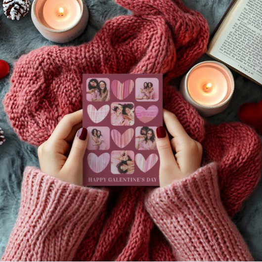 Fun Happy Galentine Pink Hearts & Foto Feestdagenkaart