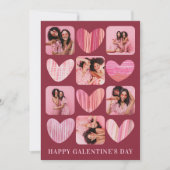 Fun Happy Galentine Pink Hearts & Foto Feestdagenkaart (Voorkant)