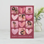 Fun Happy Galentine Pink Hearts & Foto Feestdagenkaart (Staand voorkant)