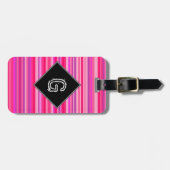 Fun, Happy, Girly Pink en Paarse Stripes Patroon Bagagelabel (Voorkant horizontaal)