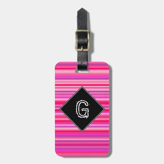 Fun, Happy, Girly Pink en Paarse Stripes Patroon Bagagelabel (Voorkant verticaal)