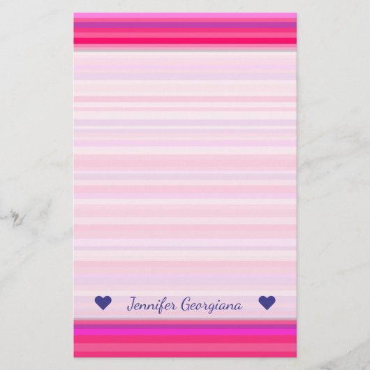 Fun, Happy, Girly Pink en Paarse Stripes Patroon Briefpapier (Voorkant)