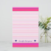 Fun, Happy, Girly Pink en Paarse Stripes Patroon Briefpapier (Staand voorkant)