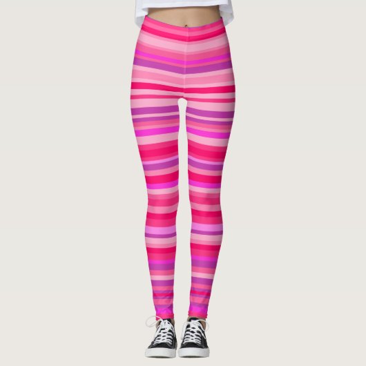 Fun, Happy, Girly Pink en Paarse Stripes Patroon Leggings (Voorkant)