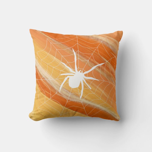 Fun Happy Halloween Black en Oranje Spider Web Kussen (Voorkant)