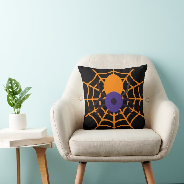 Fun Happy Halloween Black en Oranje Spider Web Kussen (Stoel)