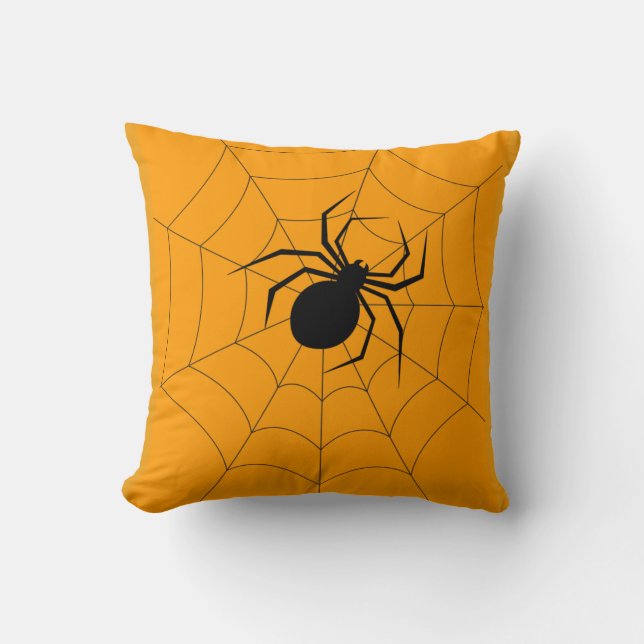 Fun Happy Halloween Black & Oranje Spider Web Thor Kussen (Voorkant)