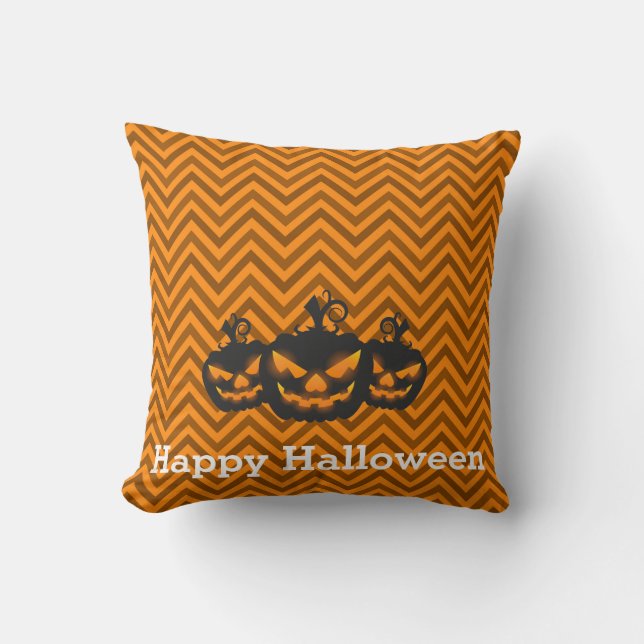 Fun Happy Halloween Chevron Pattern met pompoen Kussen (Voorkant)