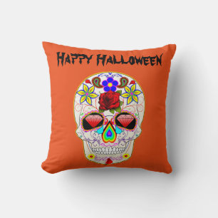 Fun Happy Halloween Floral Sugar Skull Kussen