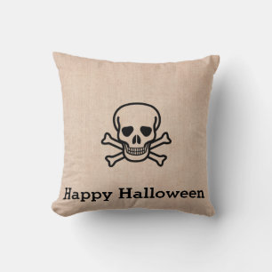 Fun Happy Halloween Skeleton Burlap Kussen