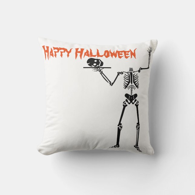 Fun Happy Halloween Skeleton Kussen (Voorkant)