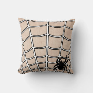 Fun Happy Halloween Spider met Web Burlap Kussen