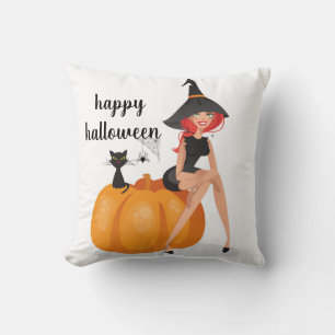 Fun Happy Halloween Spider Web Witch Pumpkin Cat Kussen