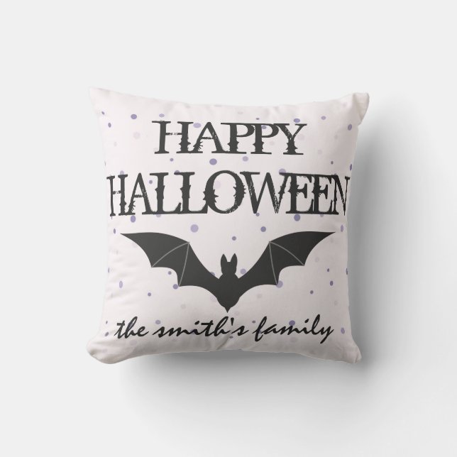 Fun Happy Halloween Trick or treat Bat Burlap Kussen (Voorkant)