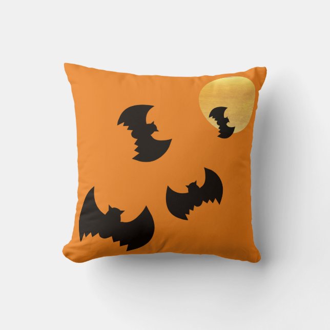 Fun Happy Halloween Trick or treat Bats met maan Kussen (Voorkant)