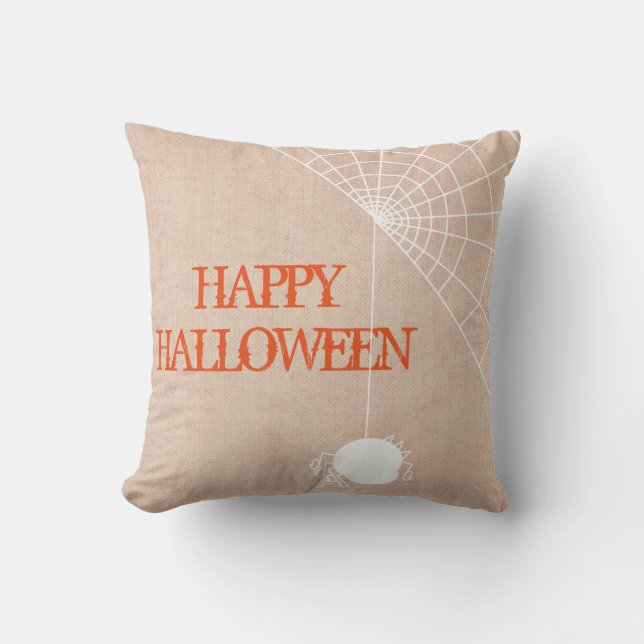 Fun Happy Halloween Trick or treat Spider met web Kussen (Voorkant)