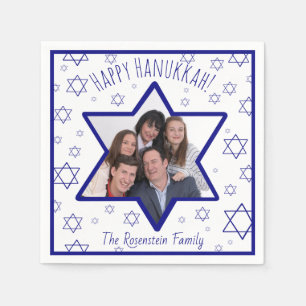 Fun Happy Hanukkah Blue & White Foto Servet