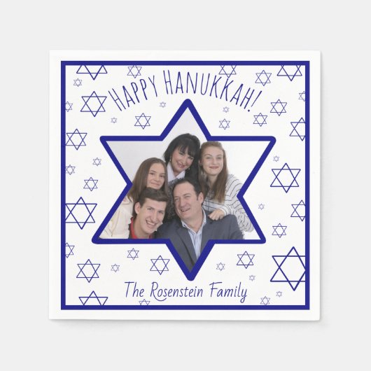 Fun Happy Hanukkah Blue & White Foto Servet (Voorkant)
