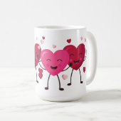 Fun Happy Hearts roze en rood Koffiemok (Voorkant rechts)