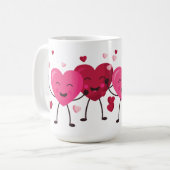 Fun Happy Hearts roze en rood Koffiemok (Voorkant links)