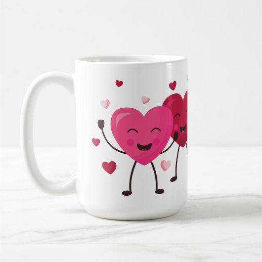 Fun Happy Hearts roze en rood Koffiemok (Links)