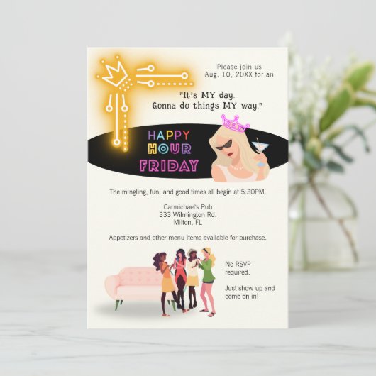 Fun Happy Hour Vrijdag Uitnodigen voor Vrouwen Kaart (Staand voorkant)
