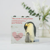Fun Happy Mothers Day Penguin on Wenskaart Kaart (Staand voorkant)