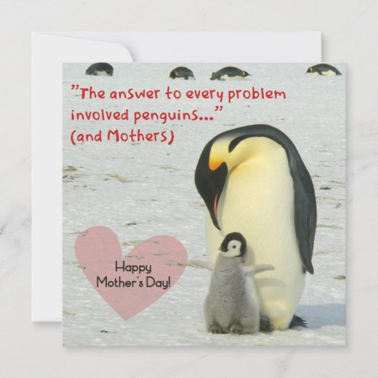 Fun Happy Mothers Day Penguin on Wenskaart Kaart (Voorkant)