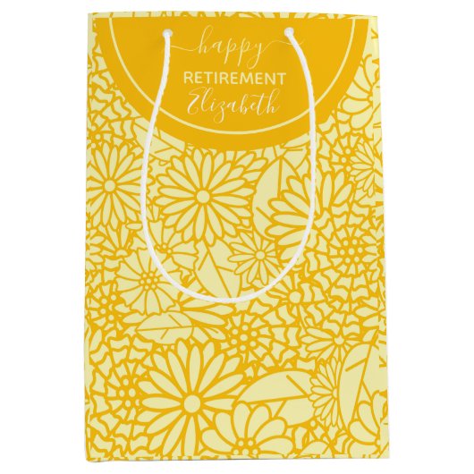 Fun Happy Retirement yellow daisy douanenaam Medium Cadeauzakje (Voorkant)