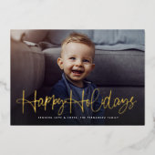 Fun happy script, eenvoudig één foto rood folie feestdagenkaart (Voorkant)