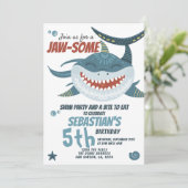 Fun Happy Shark Personalized Birthday Party Kaart (Staand voorkant)