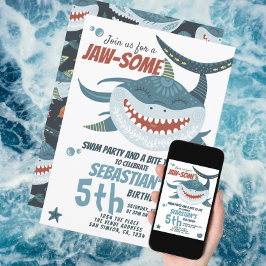 Fun Happy Shark Personalized Birthday Party Kaart