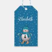 Fun Happy Skiing Snowman Cadeaulabel (Voorkant)