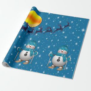 Fun Happy Skiing Snowman Cadeaupapier
