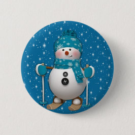 Fun Happy Skiing Snowman Ronde Button 5,7 Cm