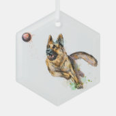 Fun Happy Spelling Ball German Shepherd Dog Art Glas Ornament (Voorkant)