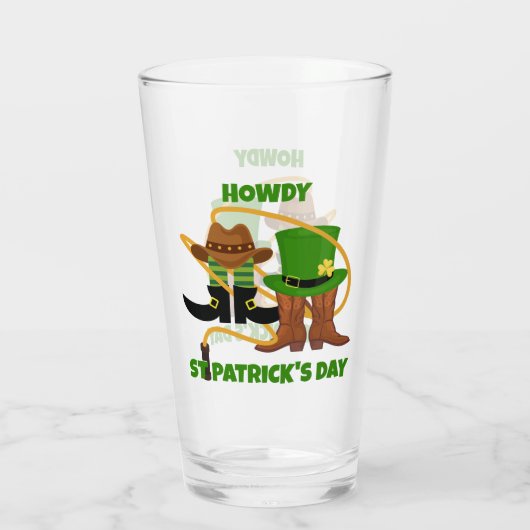 Fun Happy St Patricks Day HOWDY DIA DUIT Cowboy Glas (Achterkant)
