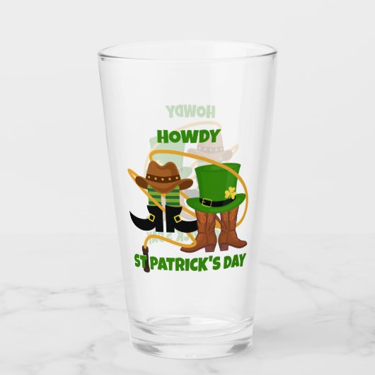Fun Happy St Patricks Day HOWDY DIA DUIT Cowboy Glas (Voorkant)