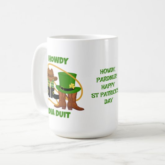 Fun Happy St Patricks Day HOWDY DIA DUIT Cowboy Koffiemok (Voorkant links)
